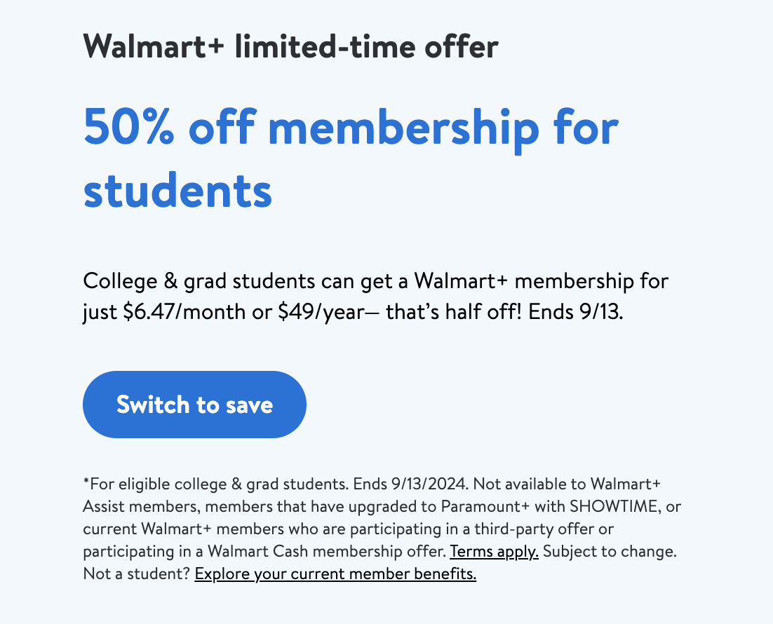 Students Get Walmart+ Membership At 50 Discount Doctor Of Credit